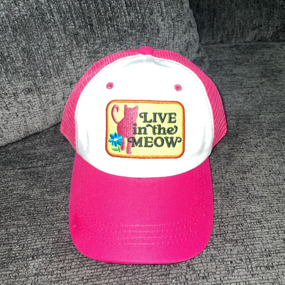 Cat Lady Hot Pink White Trucker Hat Live in the Meow CatLady Box Feline Lover